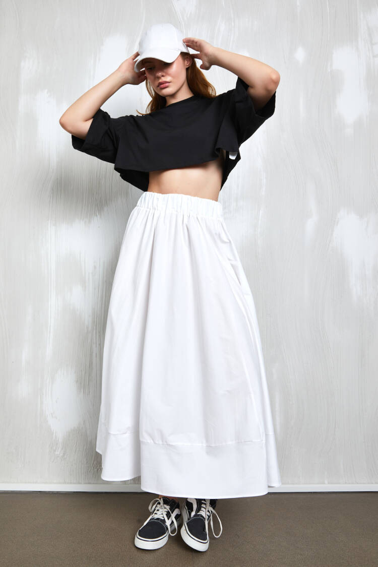 Poplin Long Skirt With Elastic Waist 27321