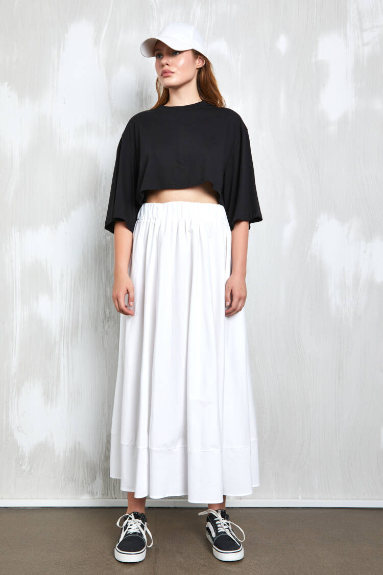 Poplin Long Skirt With Elastic Waist 27321