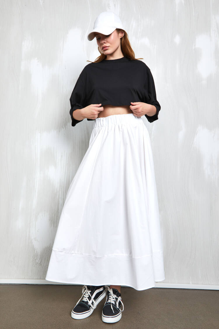 Poplin Long Skirt With Elastic Waist 27321