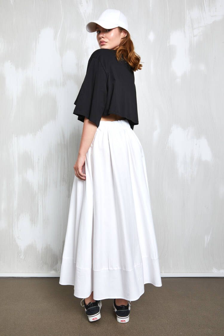 Poplin Long Skirt With Elastic Waist 27321