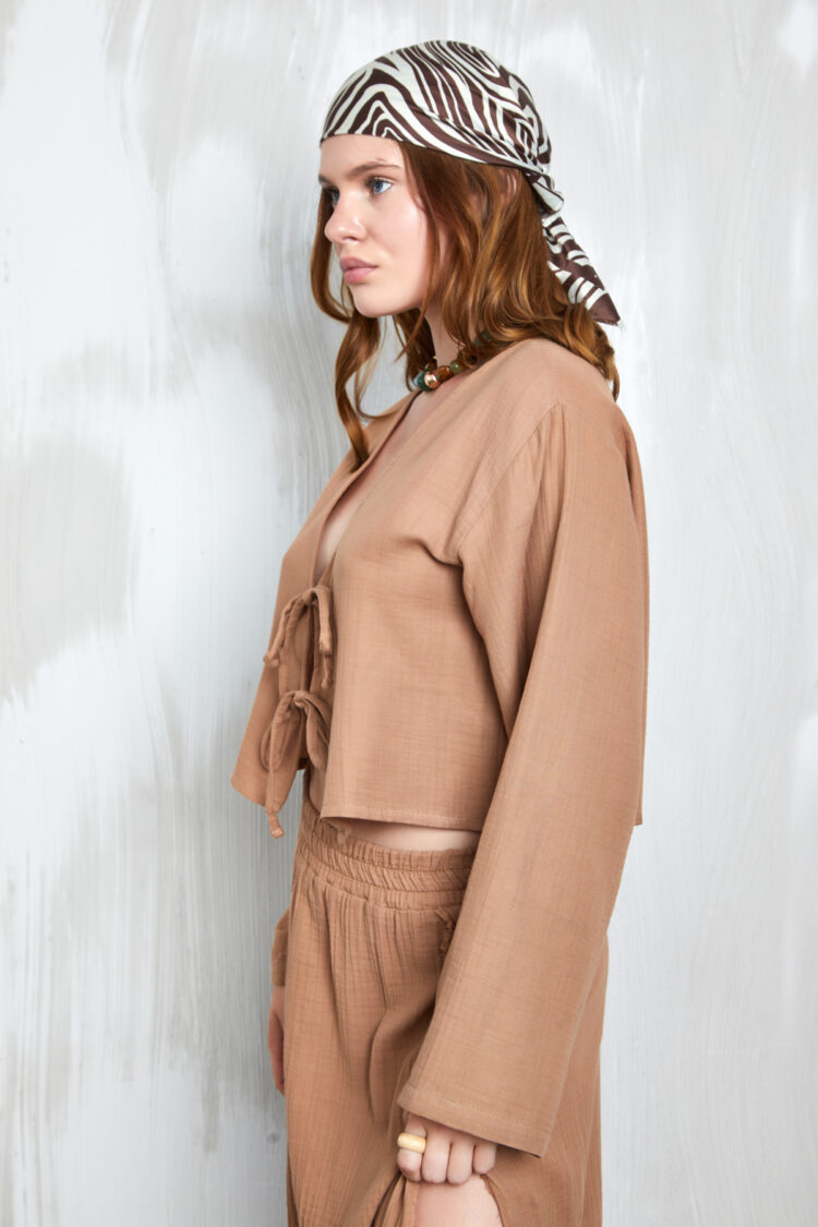 Muslin Fabric Front Tie Blouse 27355