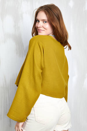 Oil Green Muslin Fabric Front Tie Blouse 27355 - Brand: First Angels - Women's Clothing Wholesale - Globality Store