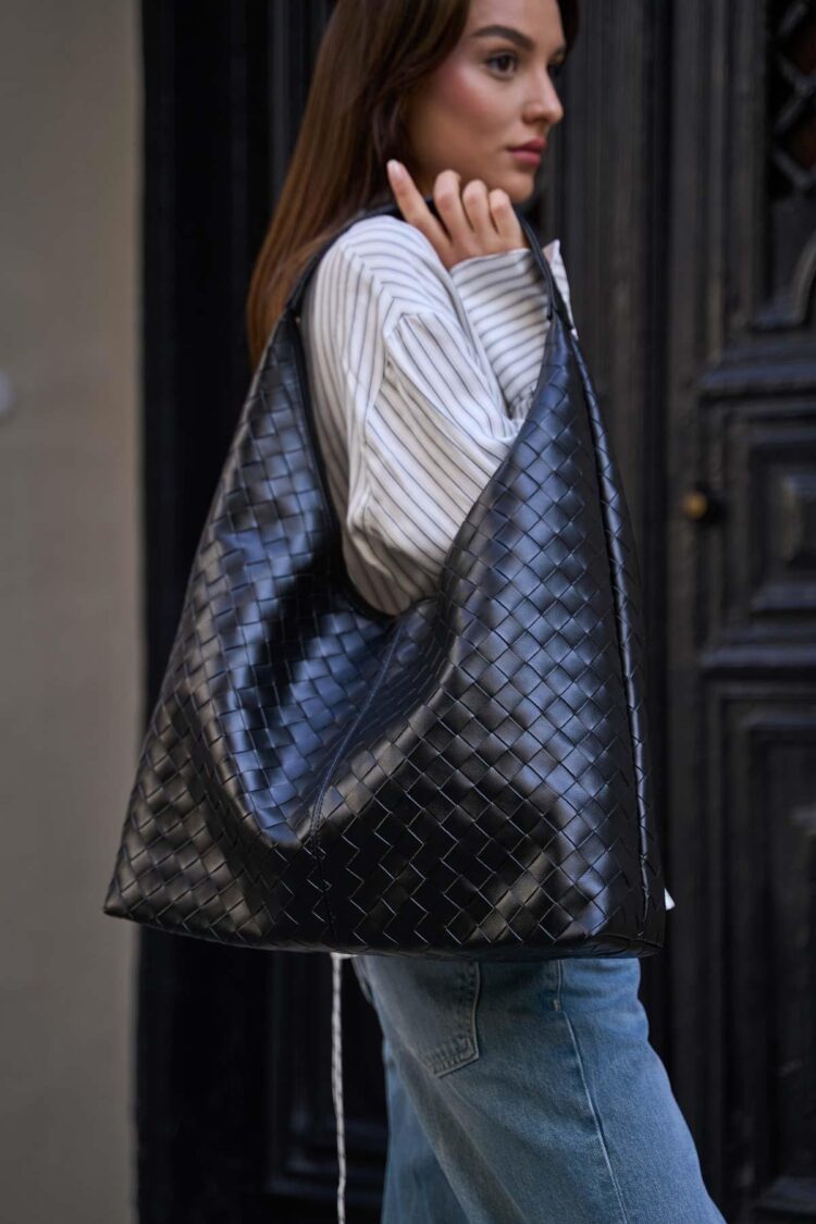 Knitted Patterned Leather Shoulder Bag - Brand: Mina Fashion - Women's Clothing Wholesale - Globality Store