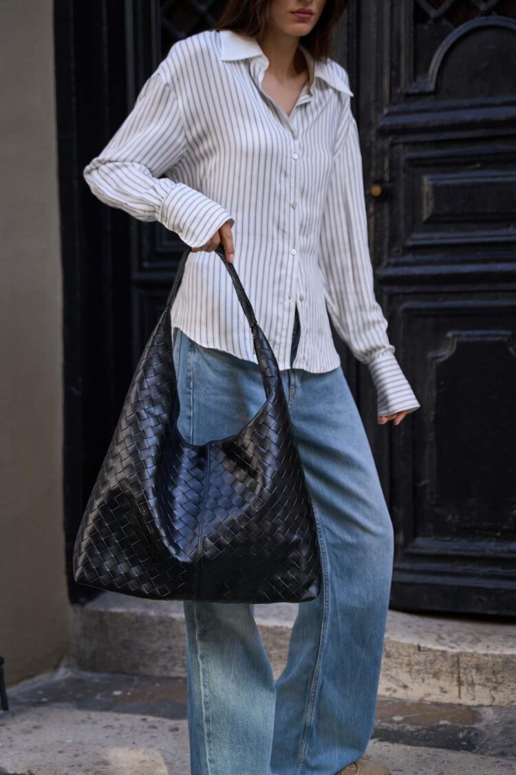 Knitted Patterned Leather Shoulder Bag