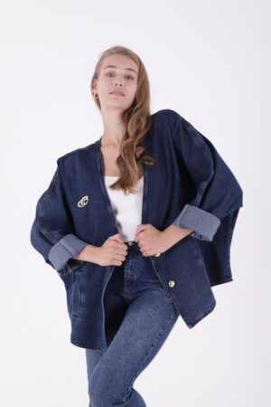 Oversize Batwing Sleeve Denim Jacket - Navy Blue - Brand: XLove - Women & Kids, Baby Clothes Wholesale - Globality Store