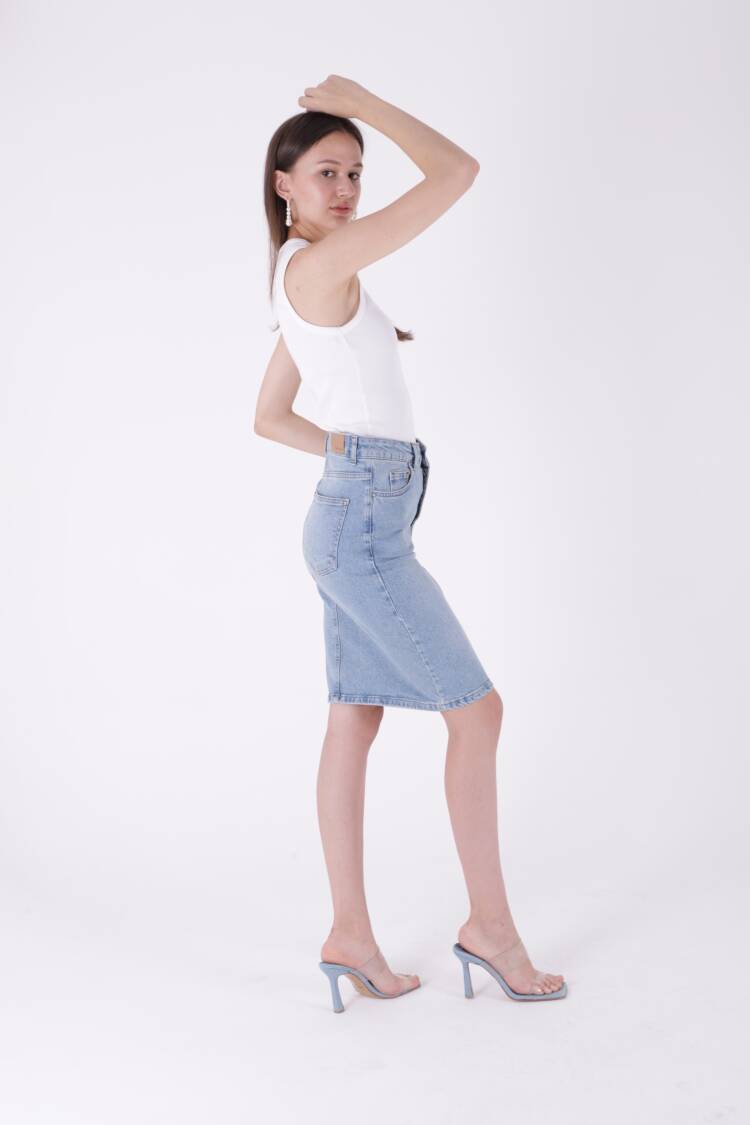 Mid Length Denim Skirt