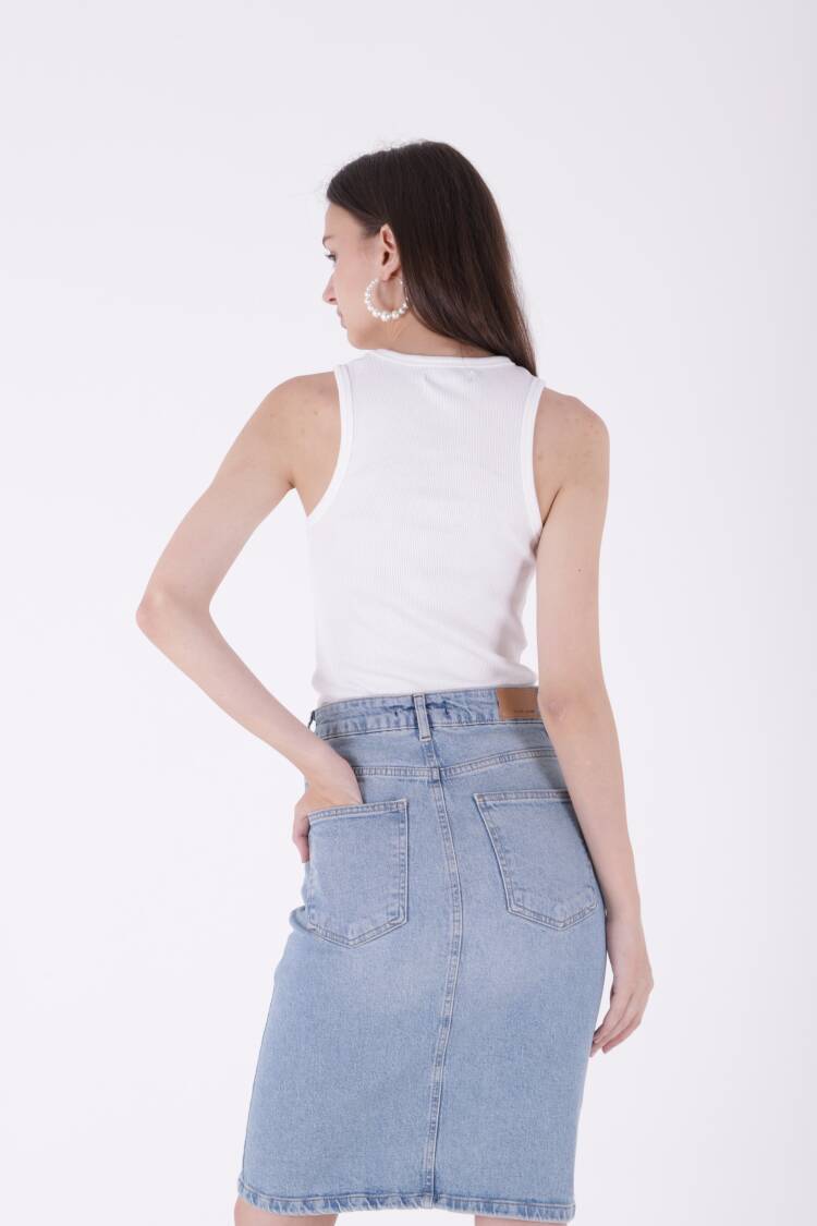Mid Length Denim Skirt