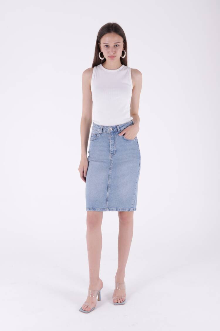 Mid Length Denim Skirt - Brand: XLove - Women's Clothing Wholesale - Globality Store