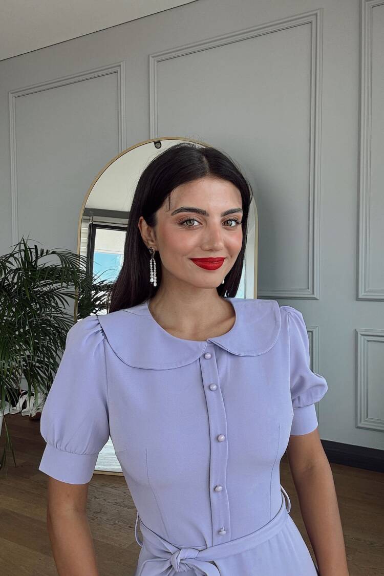 Baby Collar Belted Midi Dress