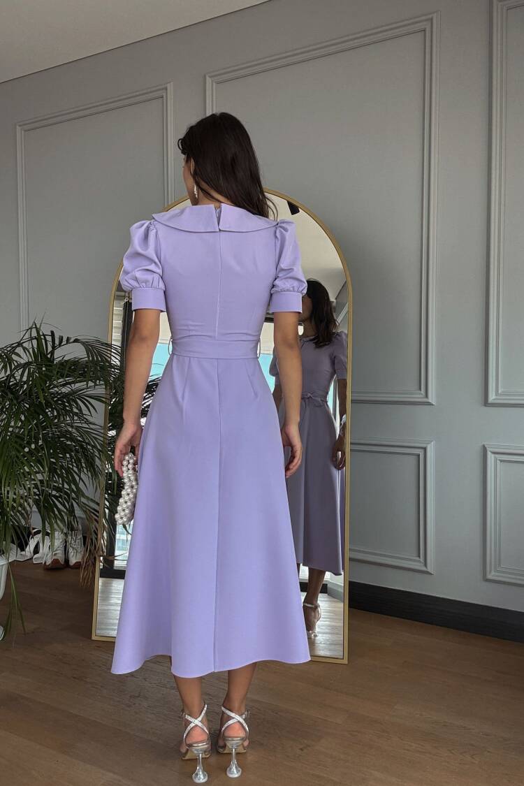 Baby Collar Belted Midi Dress