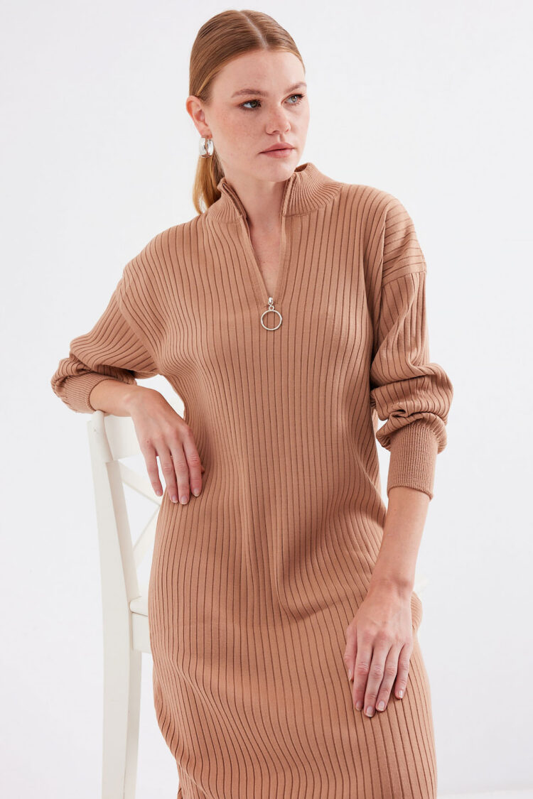 Full-length Knitwear Dress - Tan