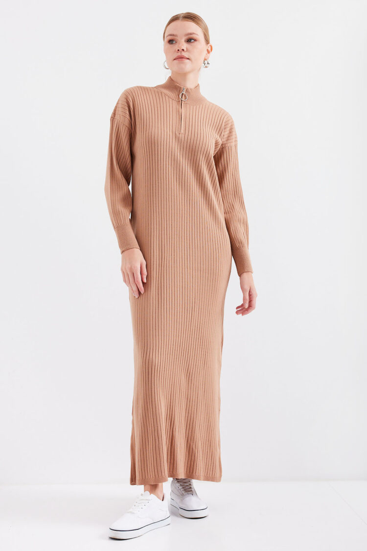 Full-length Knitwear Dress - Tan - Brand: Bigdart - Women's Clothing Wholesale - Globality Store