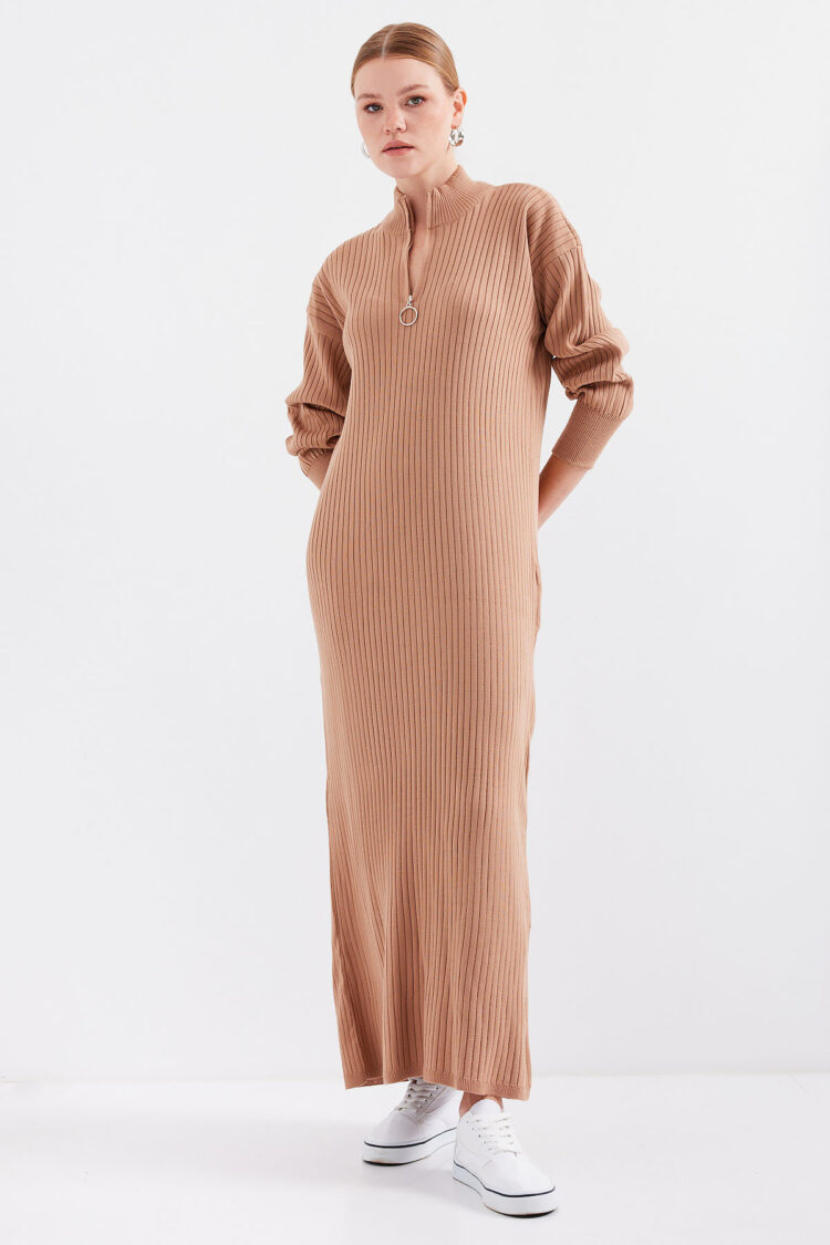 Full-length Knitwear Dress - Tan
