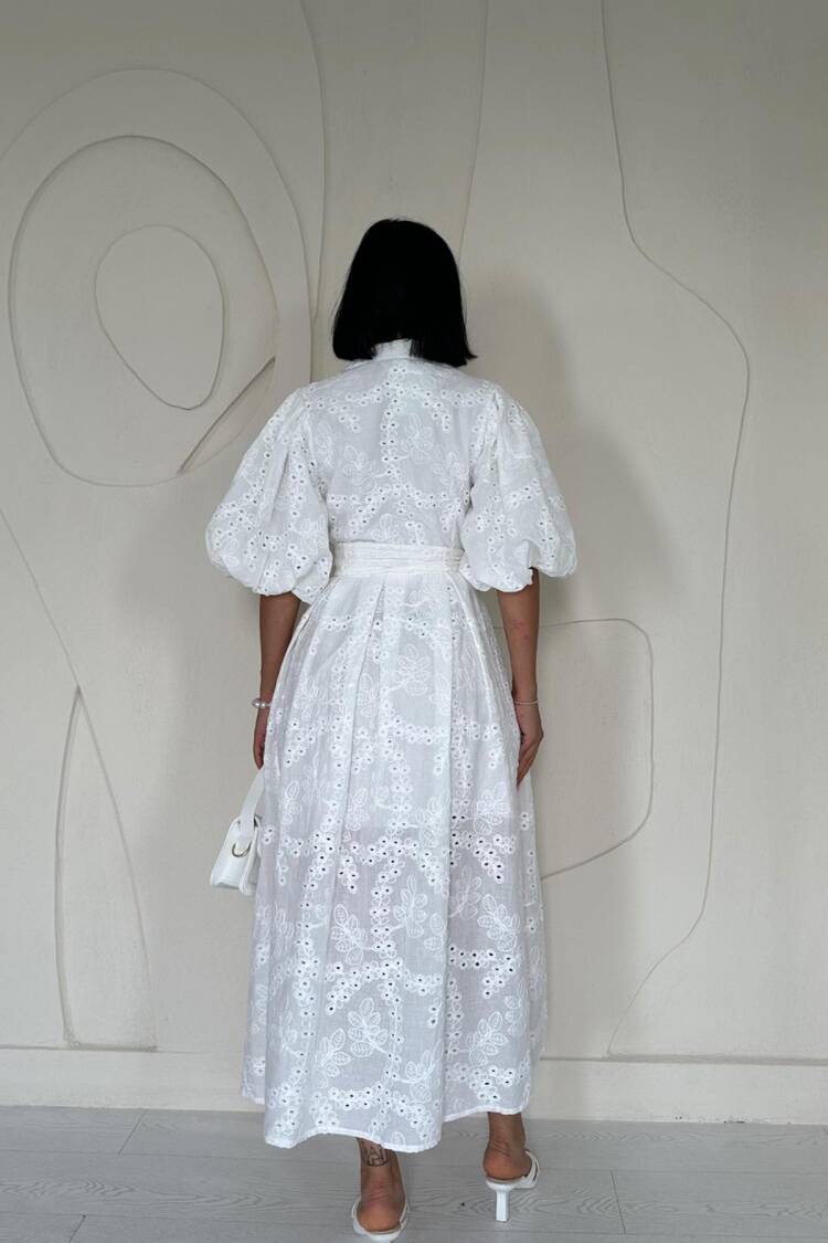 Balloon Sleeve Pleated Dress