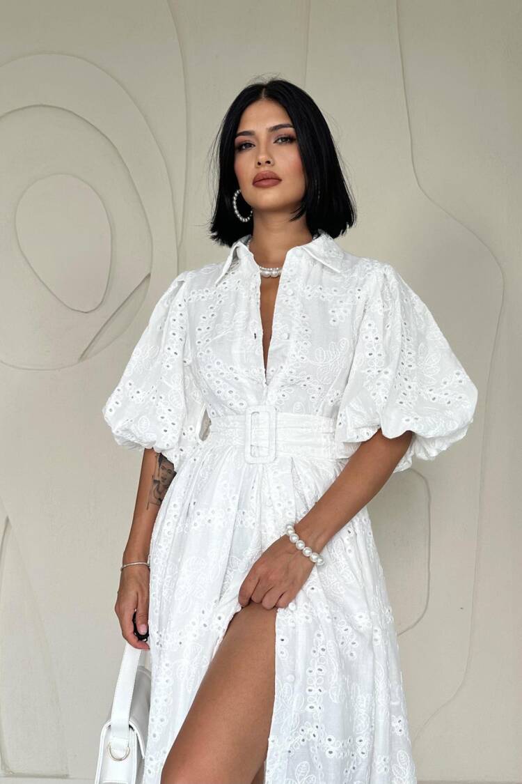 Balloon Sleeve Pleated Dress