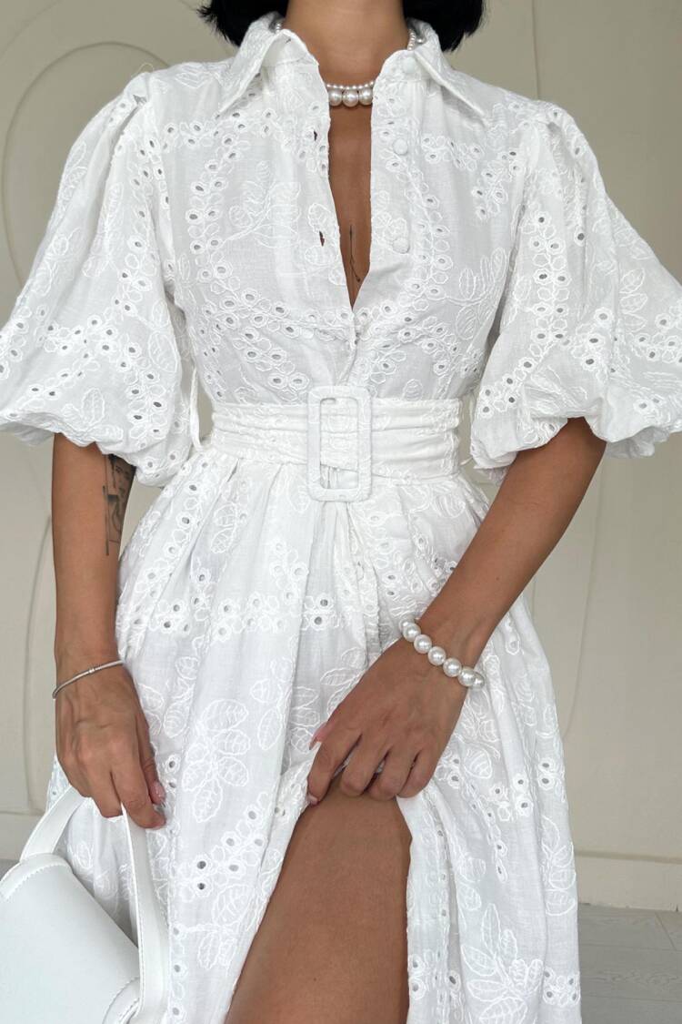 Balloon Sleeve Pleated Dress