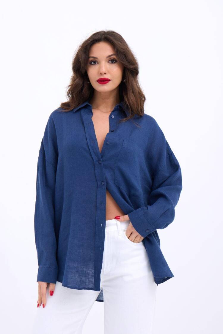 Shirt - Navy - Brand: Fame - Women's Clothing Wholesale - Globality Store
