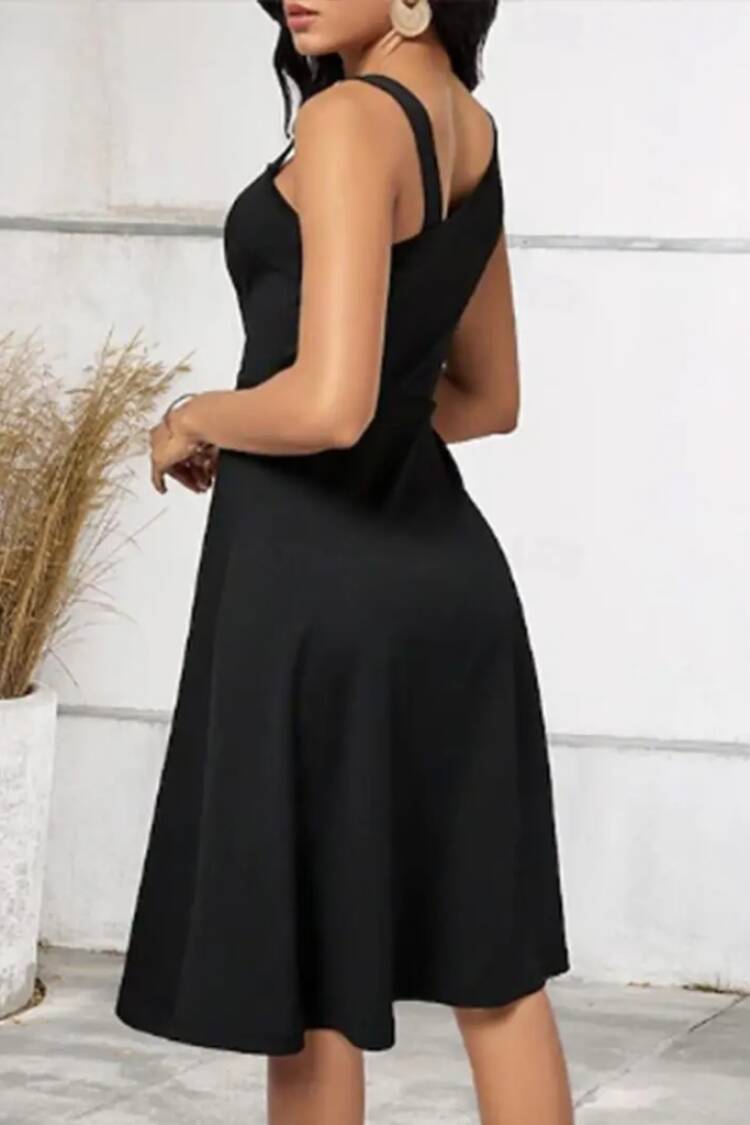 Women's One Shoulder Stripe Detailed Sleeveless Side Button Detailed Janjan Crepe Dress