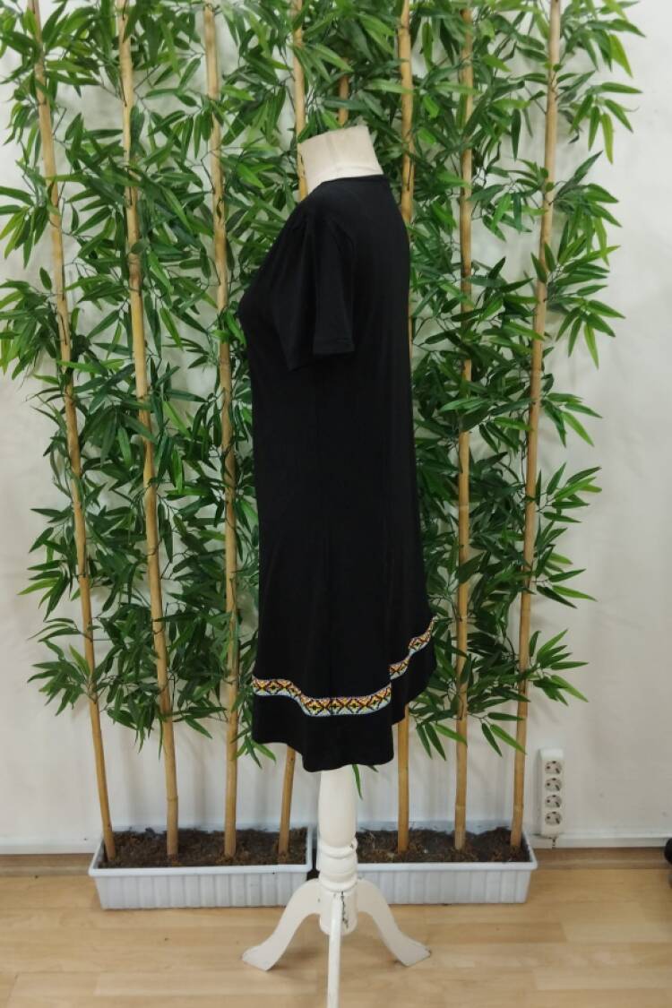 Women's Short Sleeve V Neck Ethnic Pattern Stripe Detailed Viscose Dress