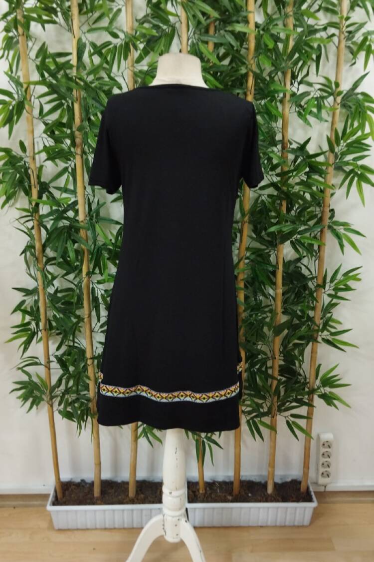 Women's Short Sleeve V Neck Ethnic Pattern Stripe Detailed Viscose Dress