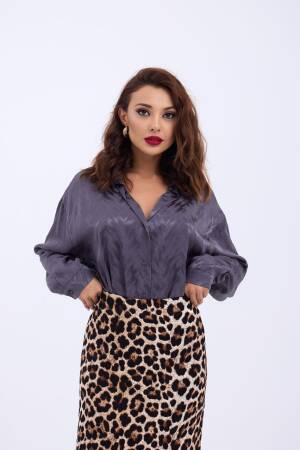 Patterned Shirt - Gray - Brand: Fame - Women's Clothing Wholesale - Globality Store