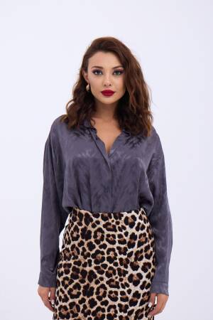 Patterned Shirt - Gray - Brand: Fame - Women's Clothing Wholesale - Globality Store