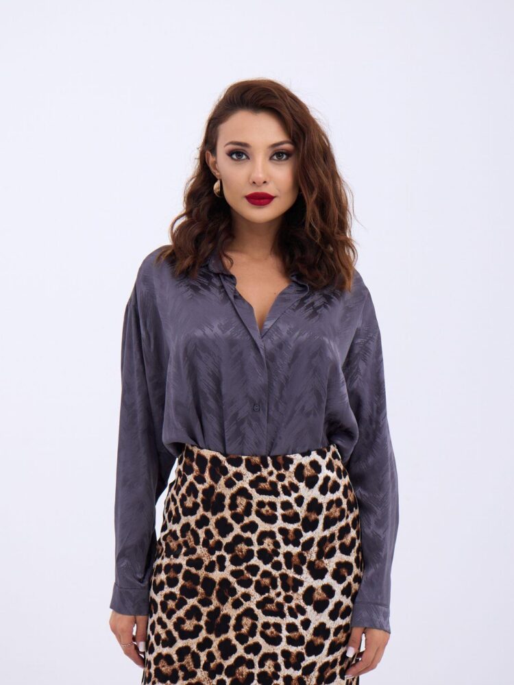 Patterned Shirt - Gray - Brand: Fame - Women's Clothing Wholesale - Globality Store