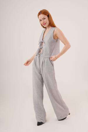 Front Drawstring Detailed Vest And PantsWholesale Two Piece Suit - Brand: Lustrin - Women's Clothing Wholesale - Globality Store