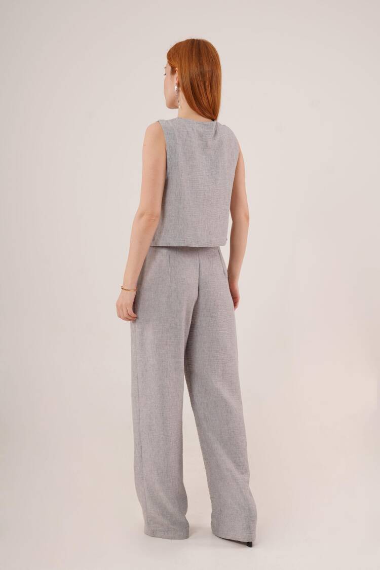 Front Drawstring Detailed Vest And PantsWholesale Two Piece Suit