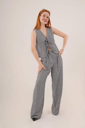 Front Drawstring Detailed Vest And Pants Anthracite Wholesale Two Piece Suit - Brand: Lustrin - Women's Clothing Wholesale - Globality Store