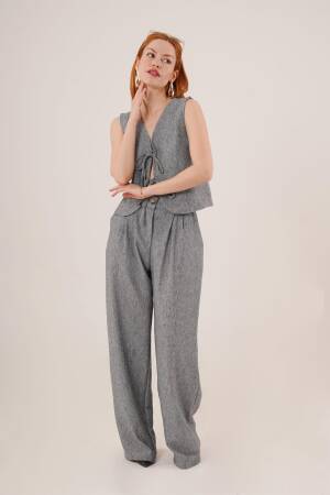 Front Drawstring Detailed Vest And Pants Anthracite Wholesale Two Piece Suit - Brand: Lustrin - Women's Clothing Wholesale - Globality Store