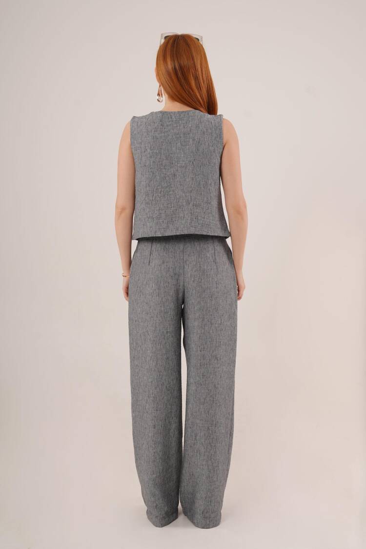 Front Drawstring Detailed Vest And Pants Anthracite Wholesale Two Piece Suit