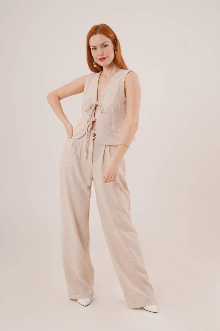 Front Drawstring Detailed Vest And PantsWholesale Two Piece Suit - Brand: Lustrin - Women's Clothing Wholesale - Globality Store