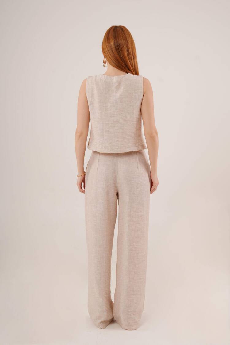 Front Drawstring Detailed Vest And PantsWholesale Two Piece Suit
