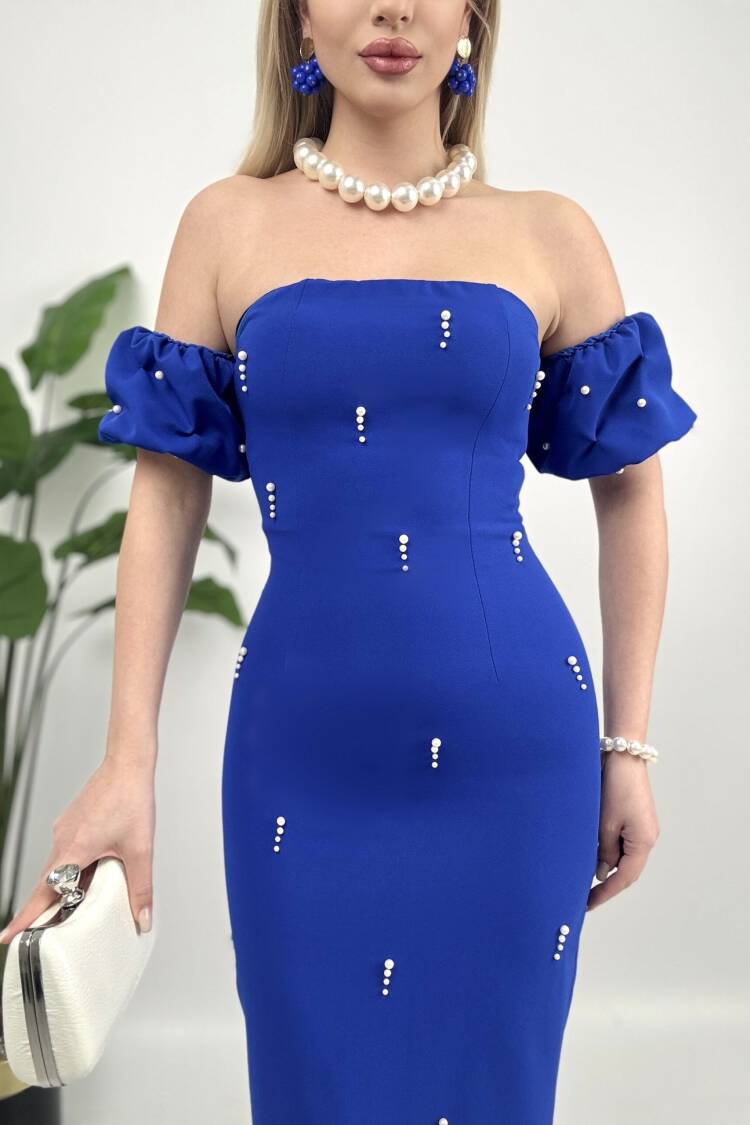 Front Pearl Detail Design Dress - Saks