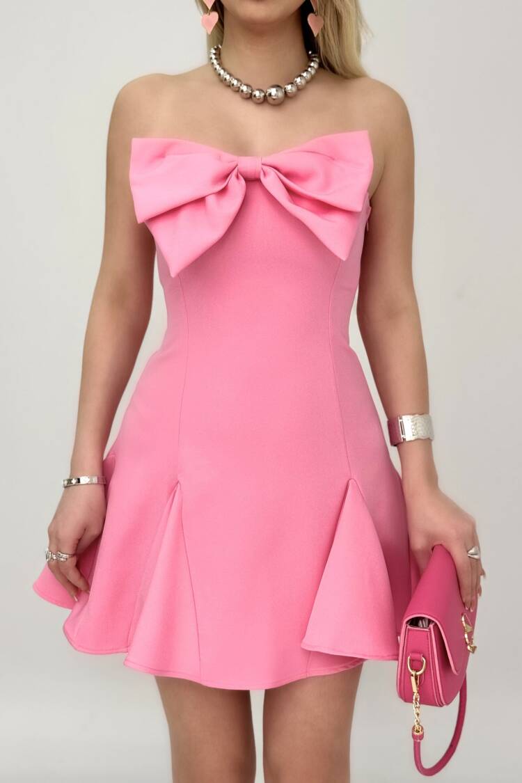 Front Bow Back Gown Short Dress