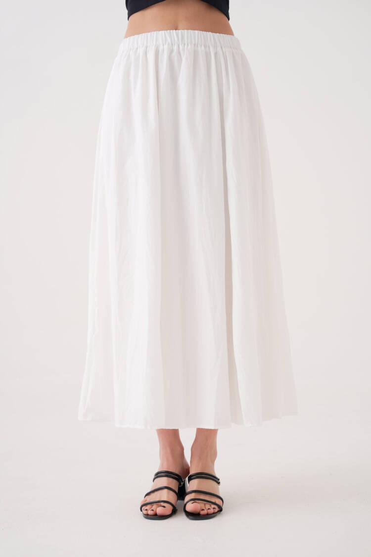 Ecru Voile Fabric Ruffle Long Lined Skirt 29062