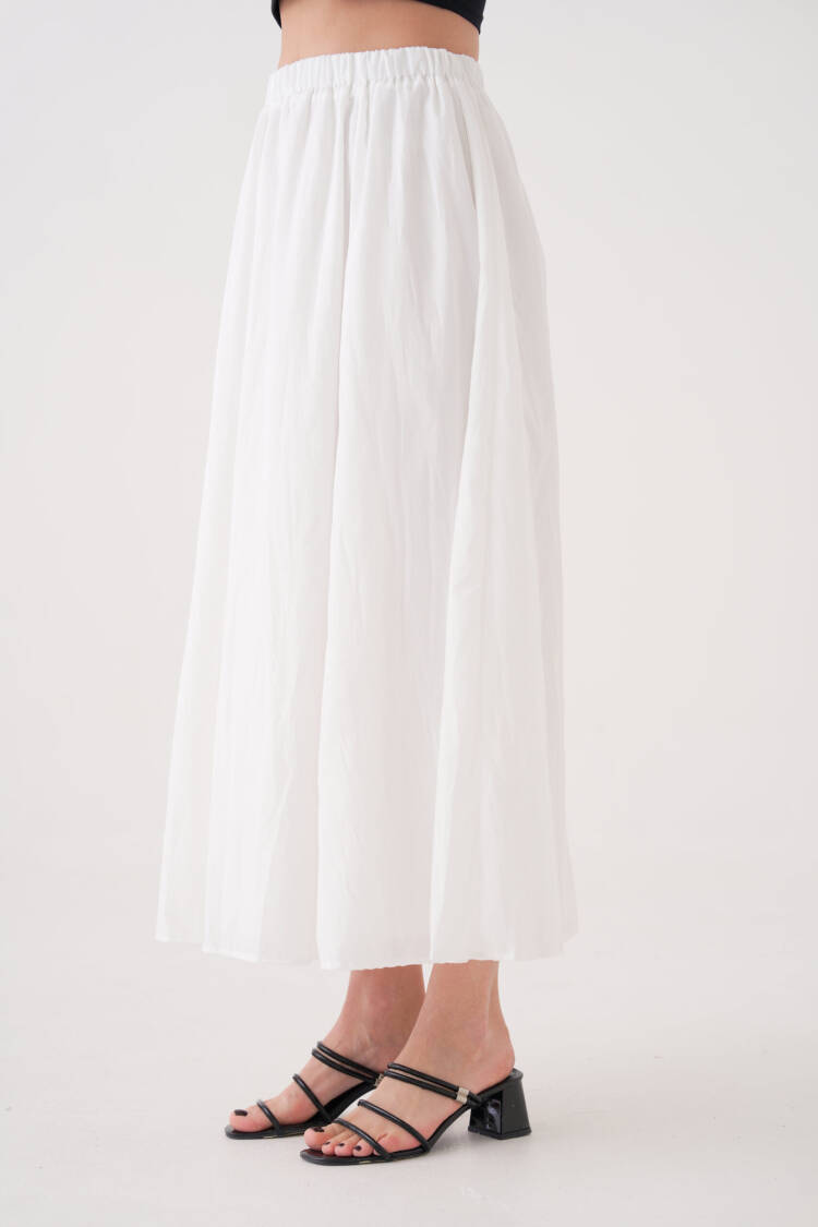 Ecru Voile Fabric Ruffle Long Lined Skirt 29062