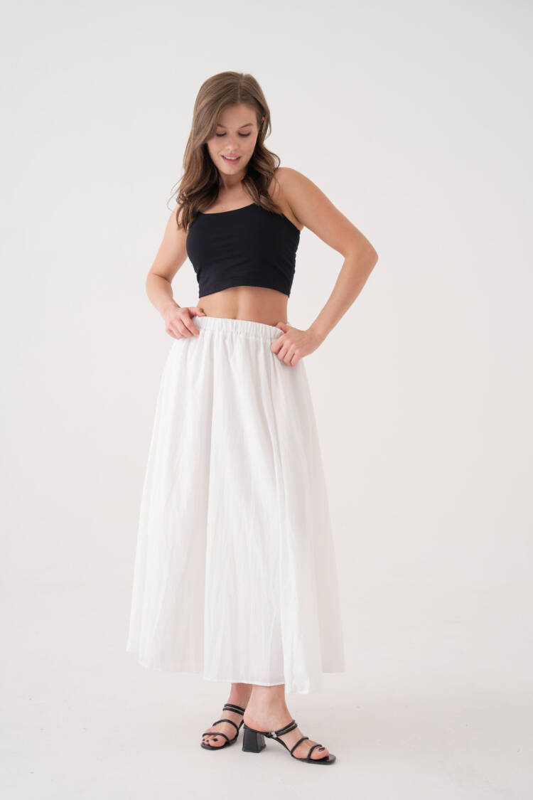 Ecru Voile Fabric Ruffle Long Lined Skirt 29062