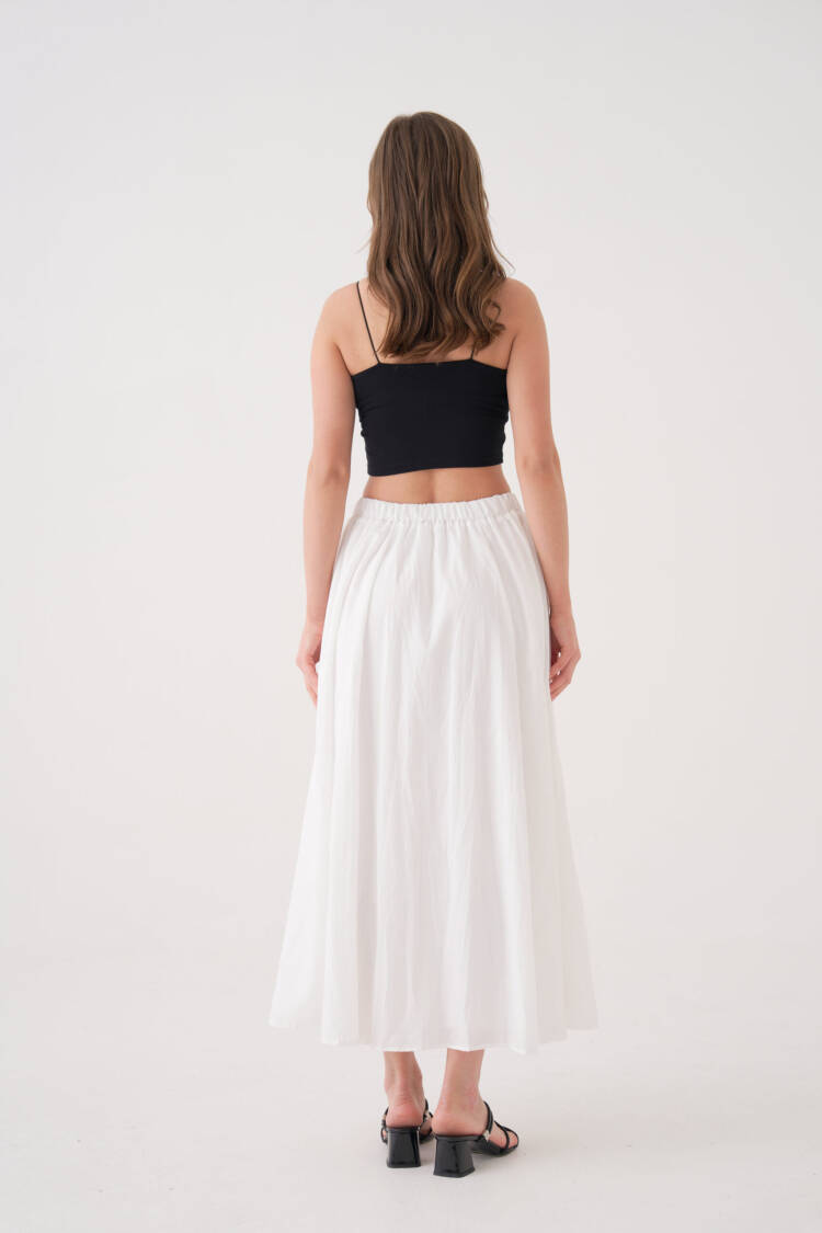 Ecru Voile Fabric Ruffle Long Lined Skirt 29062