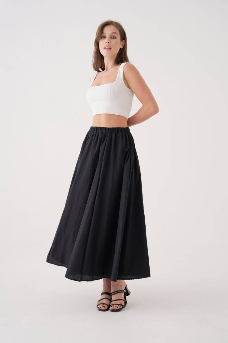 Voile Fabric Ruffle Long Lined Skirt 29062