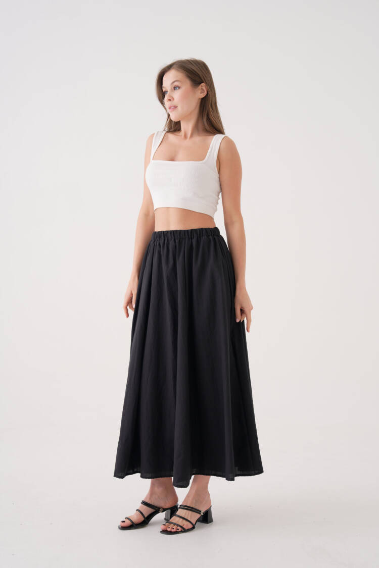 Voile Fabric Ruffle Long Lined Skirt 29062