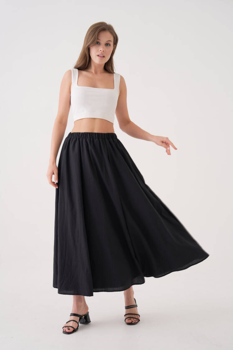 Voile Fabric Ruffle Long Lined Skirt 29062