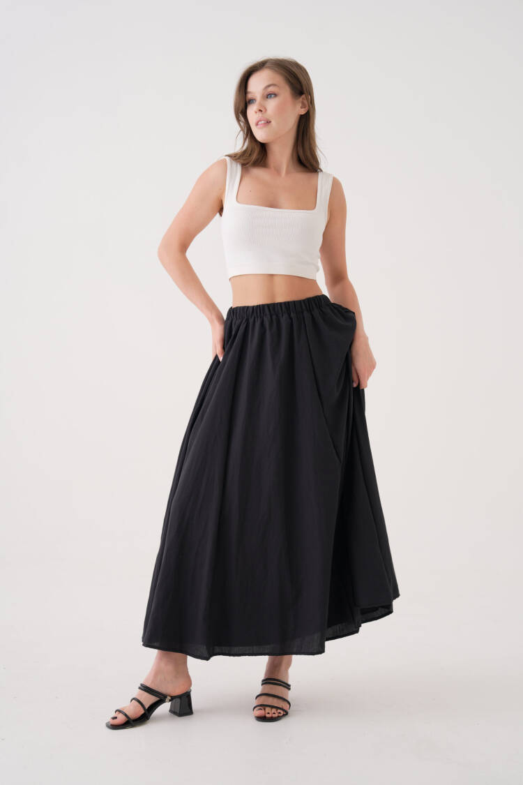 Voile Fabric Ruffle Long Lined Skirt 29062
