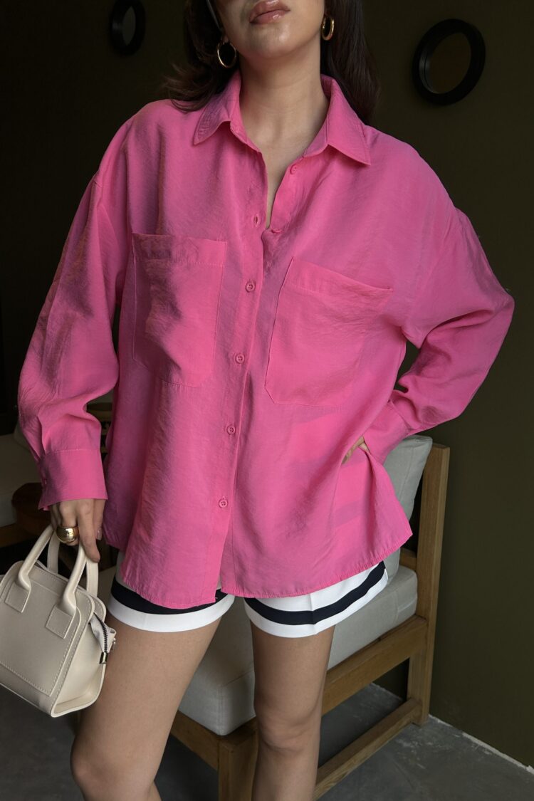 100% Modal Fabric Pocket Detailed Oversize Long Shirt 29108