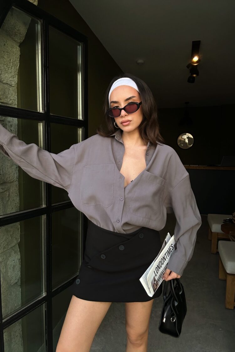 100% Modal Fabric Pocket Detailed Oversize Long Shirt 29108