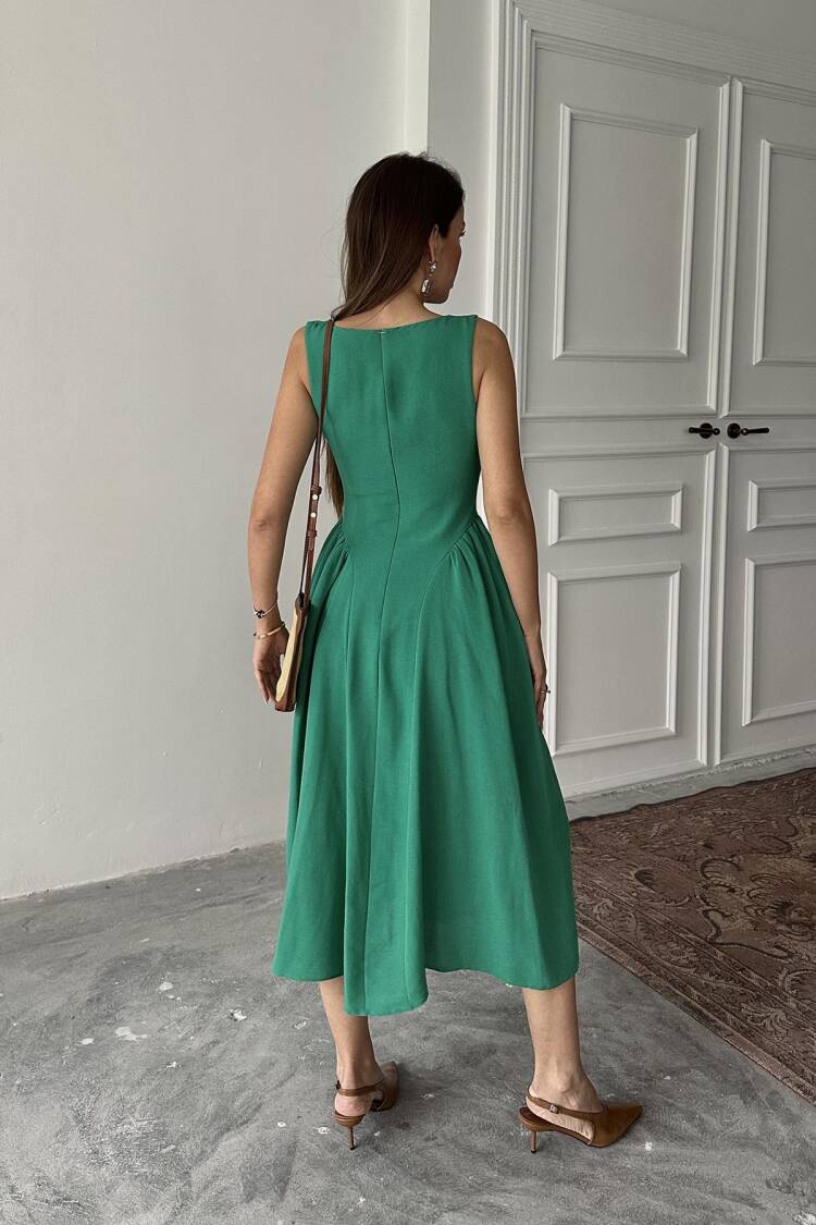 WholesaleSides Ruffle Midi Length Linen Dress