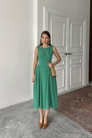 WholesaleSides Ruffle Midi Length Linen Dress - Brand: Elisa - Women's Clothing Wholesale - Globality Store