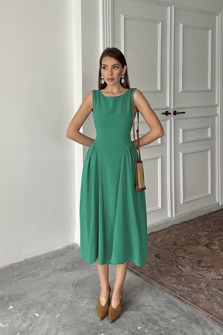 WholesaleSides Ruffle Midi Length Linen Dress