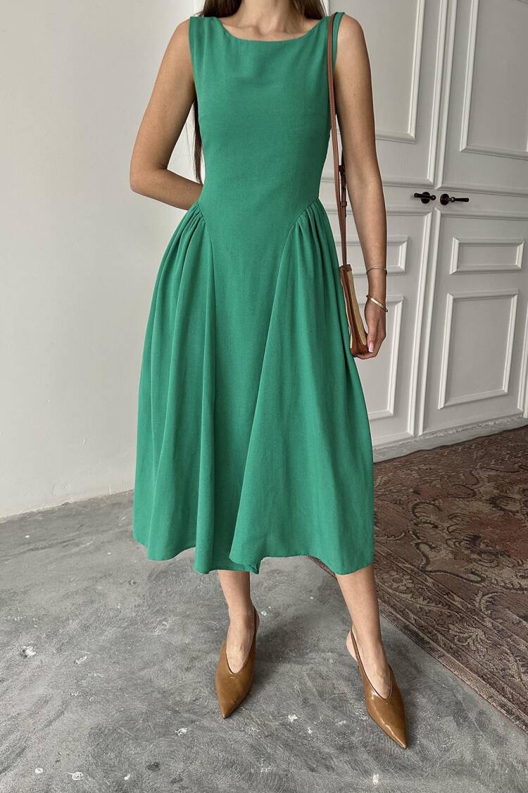 WholesaleSides Ruffle Midi Length Linen Dress